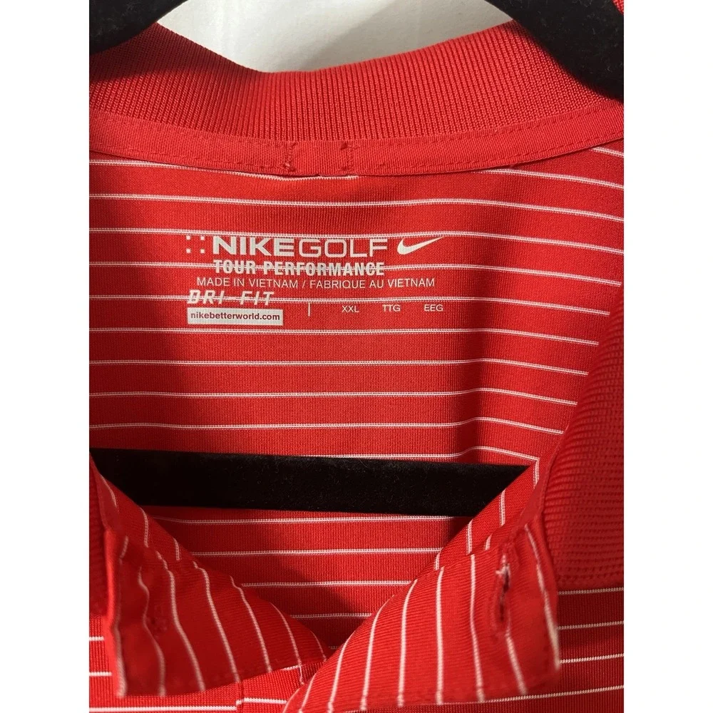 Nike Golf Tour Performance Mens 2XL-XXL Red White Stripes Polo Shirt Dri-Fit H11